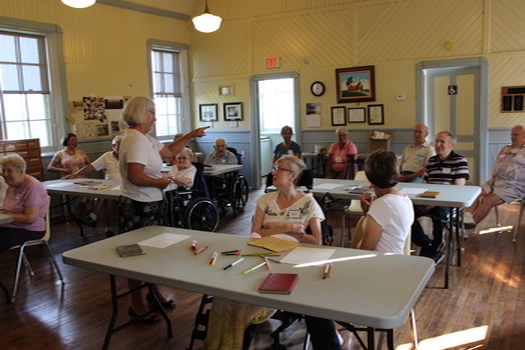 group of senior citizens in class room