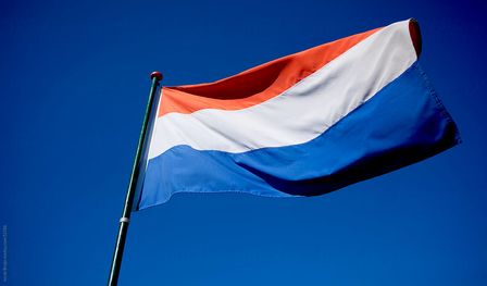 Image of the Dutch flag flying on a flag pole